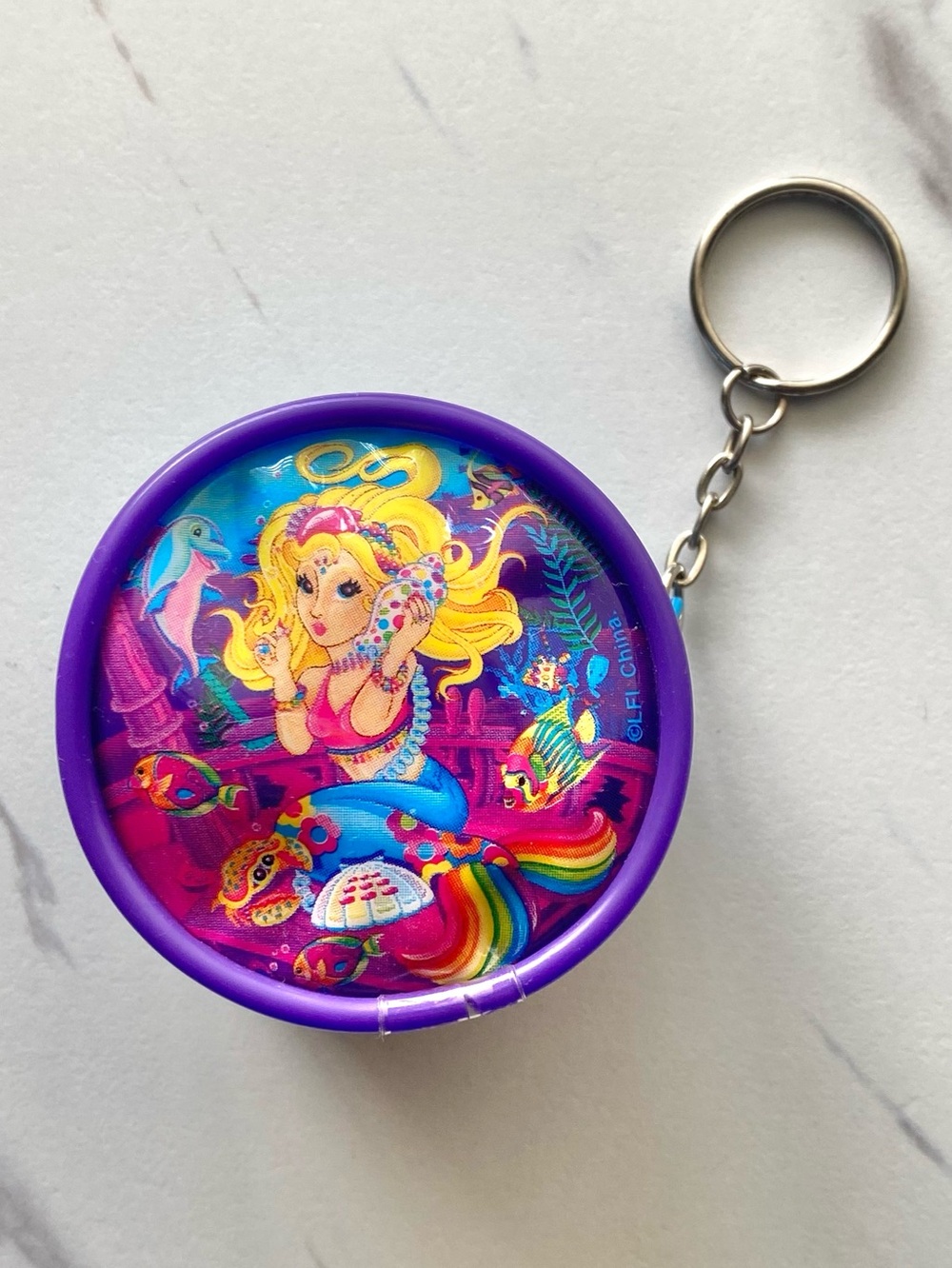 VTG Lisa Frank Shelle mermaid small round coin purse keychain
